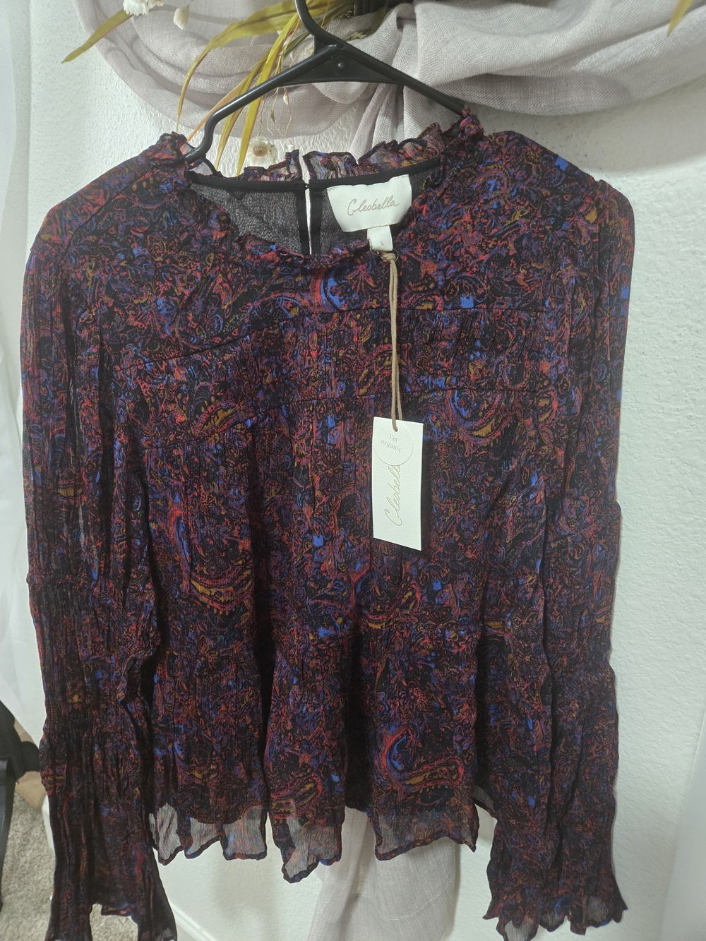 Cleobella Multicolor Paisley Ruffle Neck Long-Sleeve Blouse